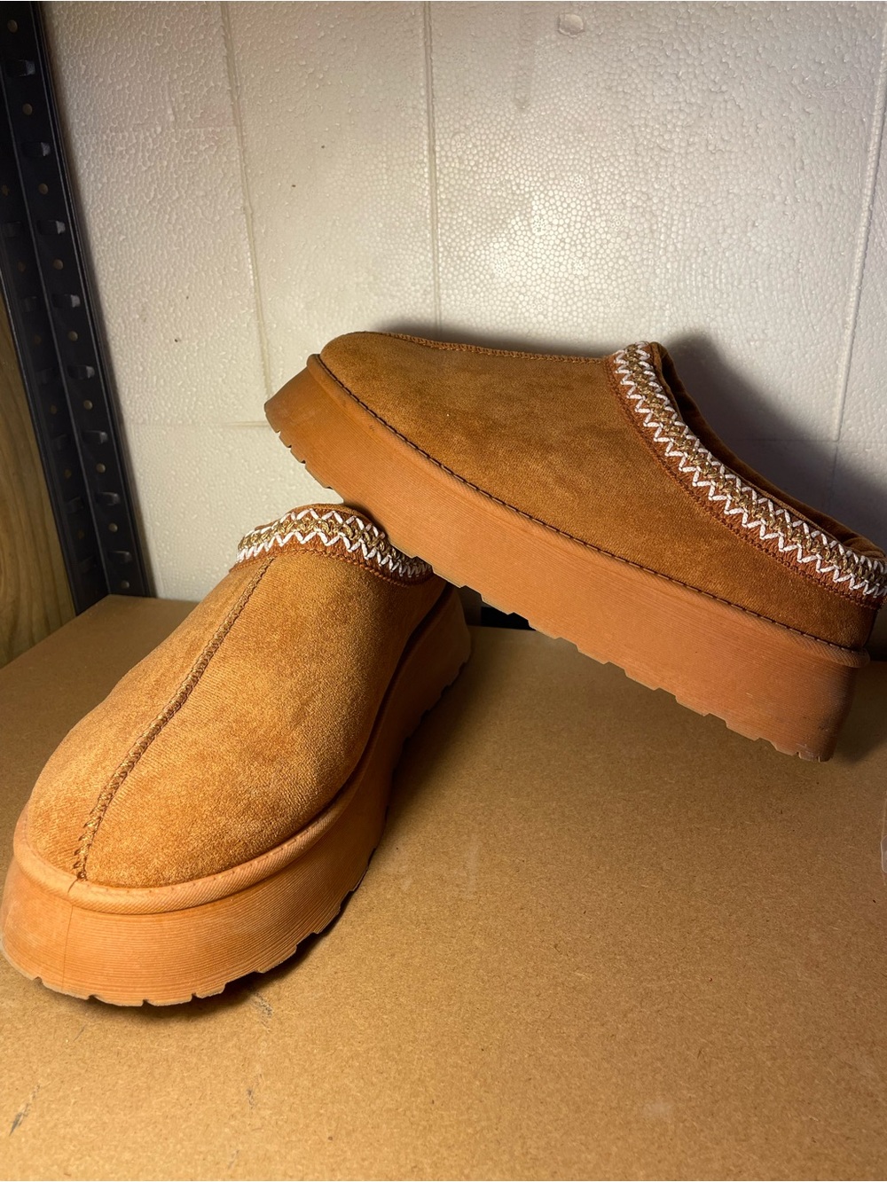 Platform Slip-On Suede Mules in Cognac Brown